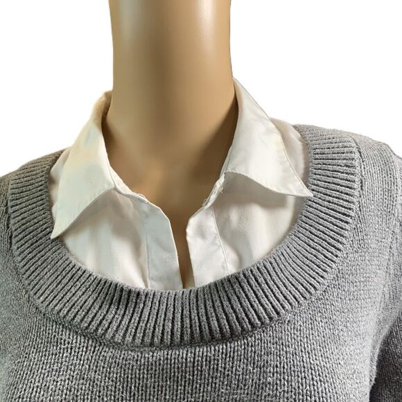 Dressbarn Grey Short Sleeve Collared Neck Layered Pullover Sweater Size Medium - Picture 2 of 13